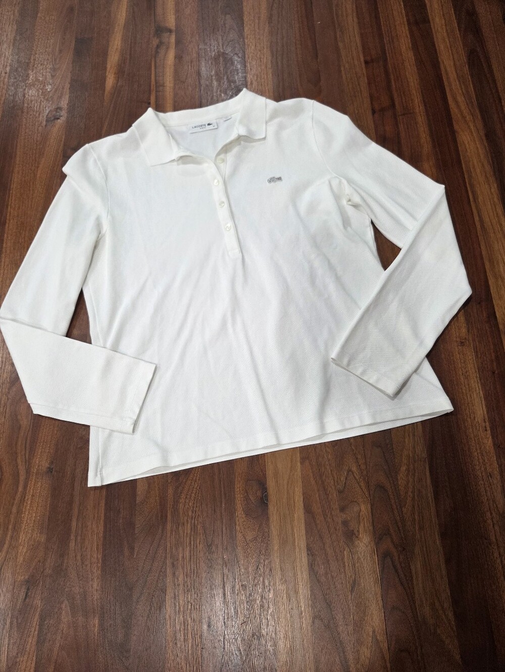 Lacoste Woman's Stretch Pique Polo Shirt Long-Sleeve Size 44-12 PF7841